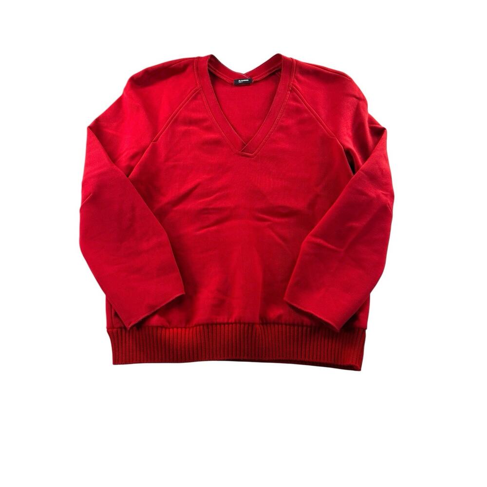 Jil Sander NAVY Red V-Neck Sweatshirt Size Small (IT 34) Long Sleeve Sweater